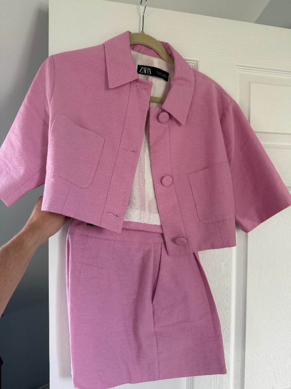 Zara Pink Cropped Blazer and shorts Set